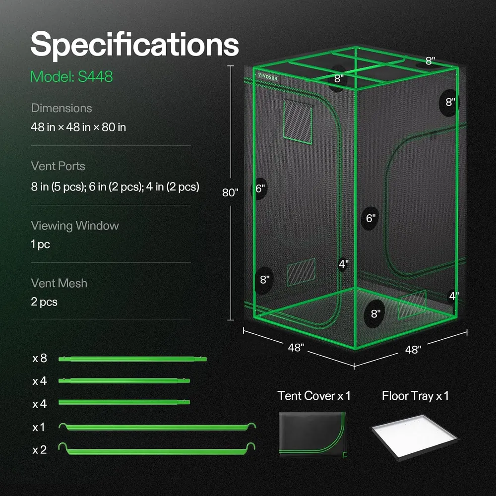 S448 4x4 Grow Tent, 48" x 48" x 80" image 6